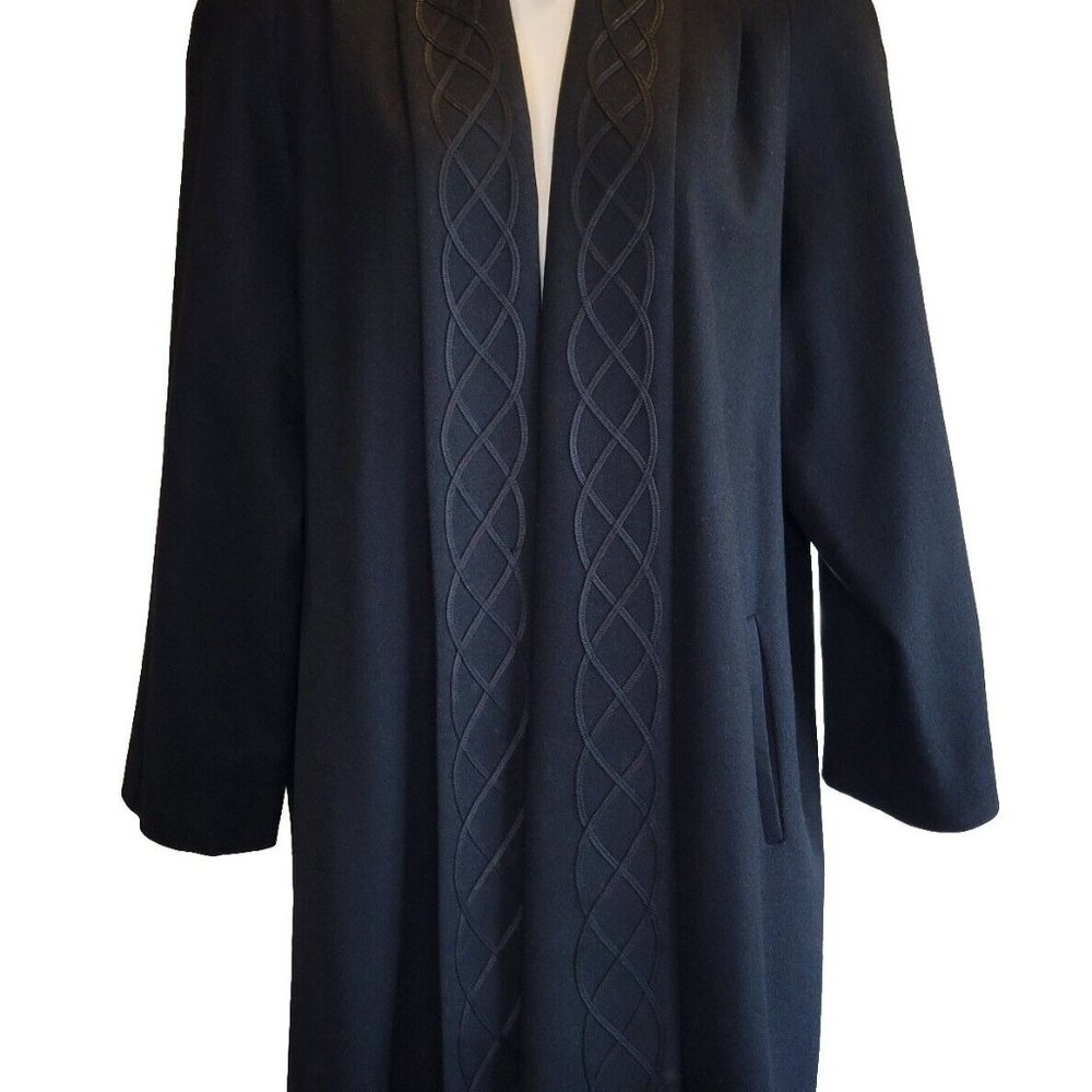 Alorna Size 1X Black Wool Overcoat Cloak Women’s Embellished Trim Bust 49